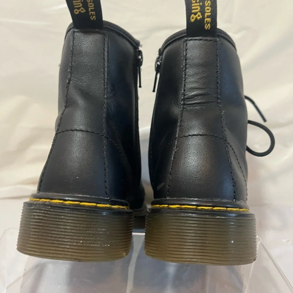 Dr. Martens Junior 1460 Softy T Black Leather Lace-Up Side Zip Boots Kids Size 2